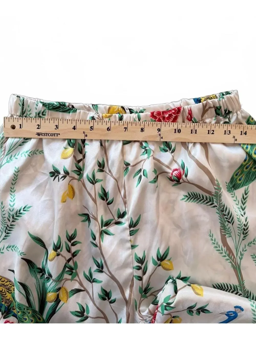 Two Piece Pajama Set Peacock Floral Lemon Print Satin Feel Elevated Sleepwear M